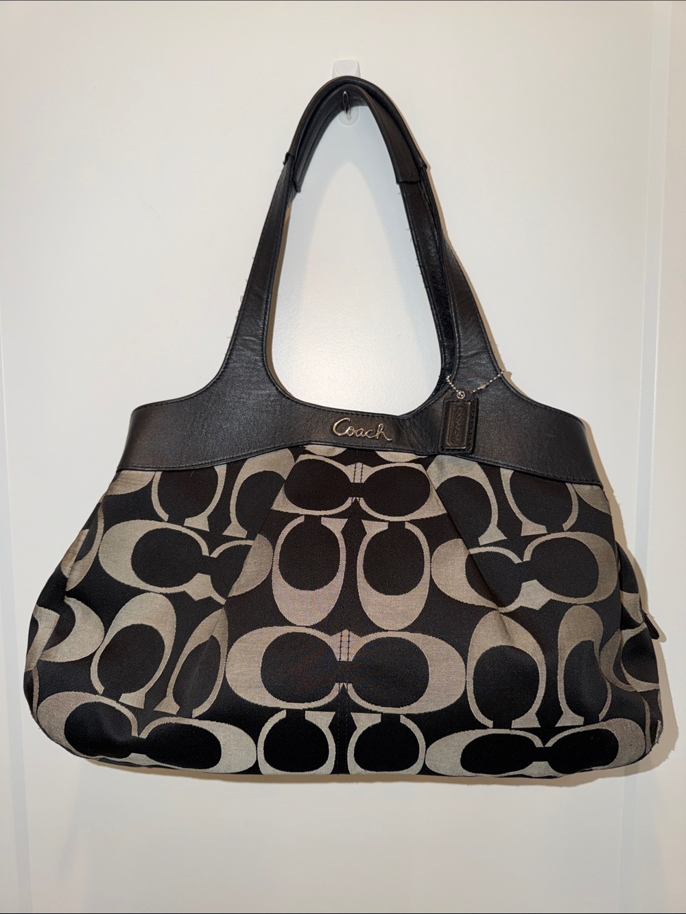 Coach Lexi Black and Gray Signature Jaquard Shoulder Tote - Leather Accents